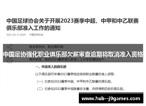 中国足协强化职业俱乐部欠薪审查逾期将取消准入资格